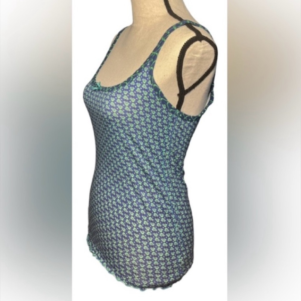 Free People cami sleeveless tank top blue & green print Small EUC - Picture 2 of 13